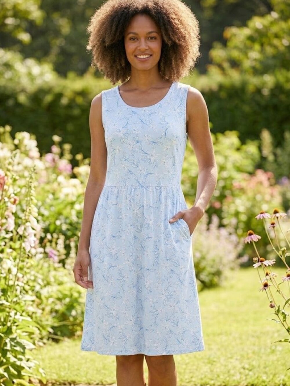 Lands' End sleeveless Pockets Knee Length Mid Sundress Sun Slip Beach Dress 6 8